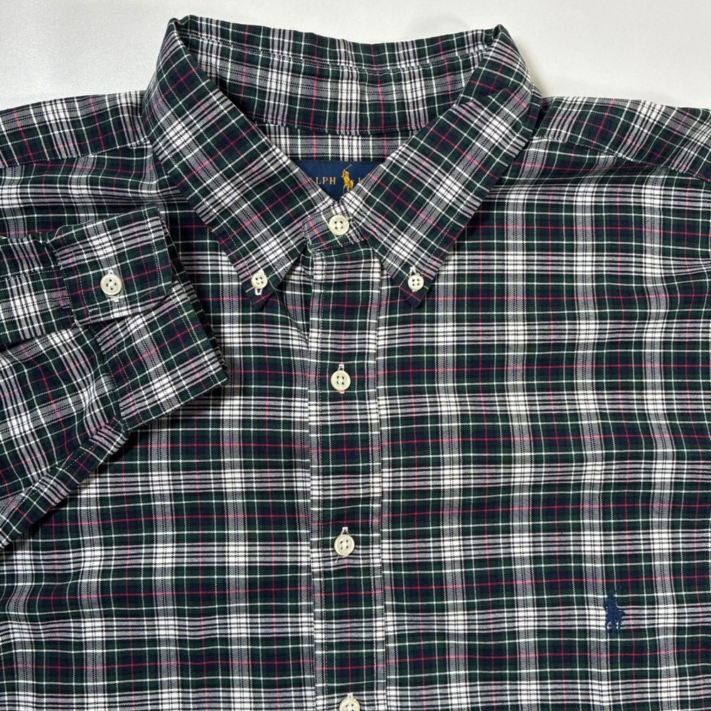 NEW Ralph Lauren‎ Button Down Shirt 2XLT Tall Green Plaid Classic Fit Oxford